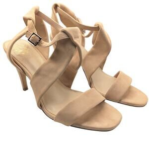 Vince Camuto Kalinte Biscuit Beige Suede Open Toe Ankle Strap Heels Size 8.5